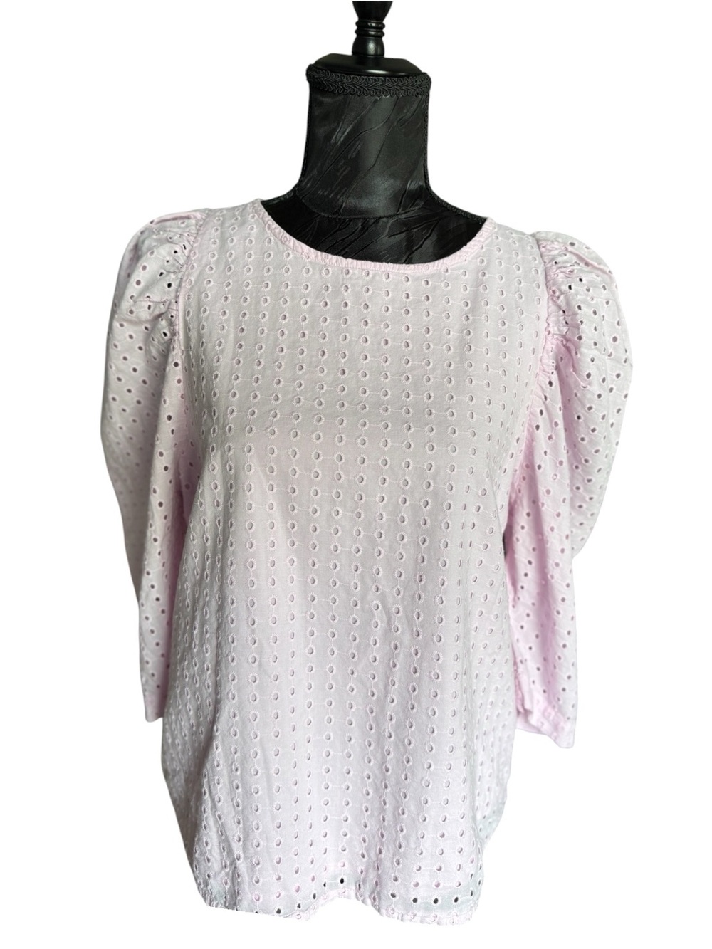 A New Day Pink Eyelet Puff Sleeve Blouse Medium